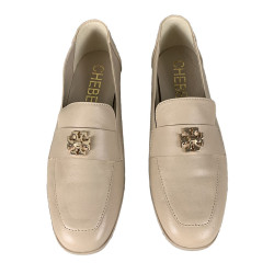 Mokasyny damskie skórzane beżowe z ozdobą CHEBELLO 4635
