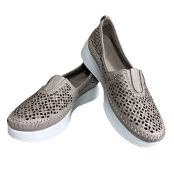 Półbuty damskie skórzane SOKOLSKI 0712 szare ażurowe