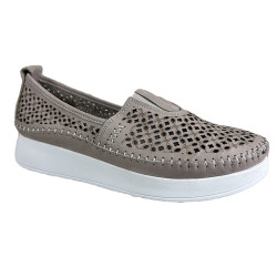 Półbuty damskie skórzane SOKOLSKI 0712 szare ażurowe