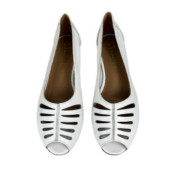 Skórzane ażurowe białe  baleriny  Białe Maciejka P7541