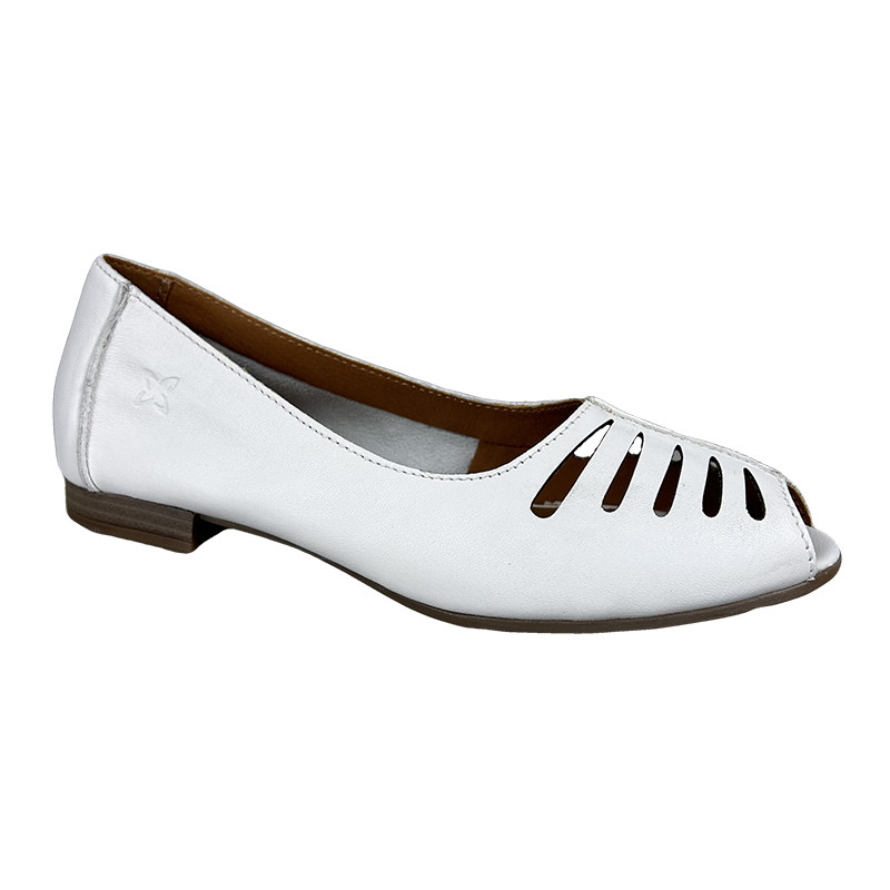 Skórzane ażurowe białe  baleriny  Białe Maciejka P7541