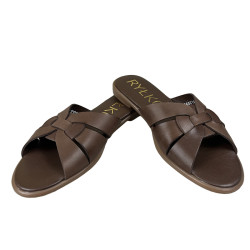 Skórzane brązowe damskie klapki RYŁKO 0AGH7