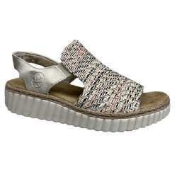 Sandały damskie lekkie na koturnie RIEKER 69276-60 beżowy