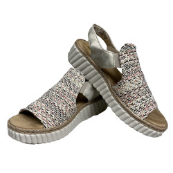 Sandały damskie lekkie na koturnie RIEKER 69276-60 beżowy