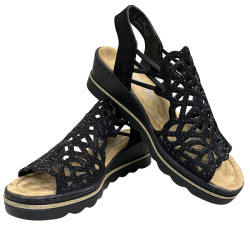 Sandały damskie lekkie na koturnie RIEKER 67465-00 czarne