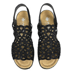 Sandały damskie lekkie na koturnie RIEKER 67465-00 czarne