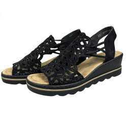 Sandały damskie lekkie na koturnie RIEKER 67465-00 czarne