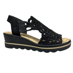 Sandały damskie lekkie na koturnie RIEKER 67465-00 czarne