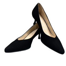 Damskie skórzane czarne czółenka niska szpilka ARKA 6940