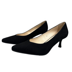 Damskie skórzane czarne czółenka niska szpilka ARKA 6940