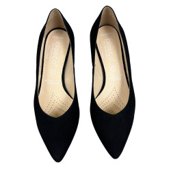 Damskie skórzane czarne czółenka niska szpilka ARKA 6940