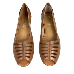 Skórzane ażurowe baleriny Maciejka P7541 rude