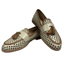 Półbuty skórzane damskie mokasyny Maciejka HJ760 beżowo brązowe