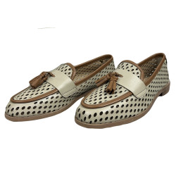 Półbuty skórzane damskie mokasyny Maciejka HJ760 beżowo brązowe