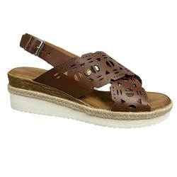 Sandały damskie Maciejka P7502 skórzane ażurowe na koturnie brązowe