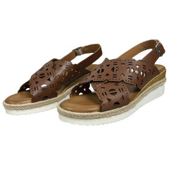 Sandały damskie Maciejka P7502 skórzane ażurowe na koturnie brązowe