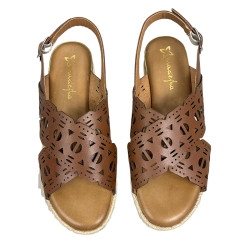 Sandały damskie Maciejka P7502 skórzane ażurowe na koturnie brązowe
