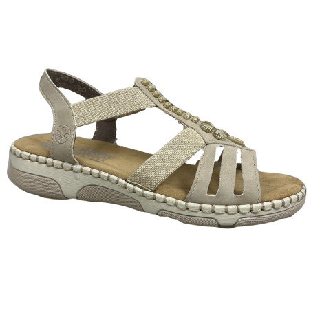 Sandały damskie Rieker 66201 szerokie H wygodne na gumkach lekkie beż