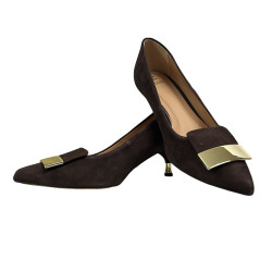 Czółenka damskie Kordel 2982 skórzane czekoladowe na niskim obcasie