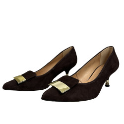 Czółenka damskie Kordel 2982 skórzane czekoladowe na niskim obcasie