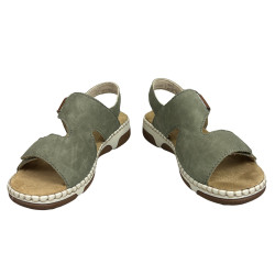 Sandały damskie Rieker 66280 zielone komfort  na rzep lato
