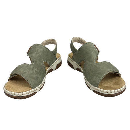 Sandały damskie Rieker 66280 zielone komfort  na rzep lato
