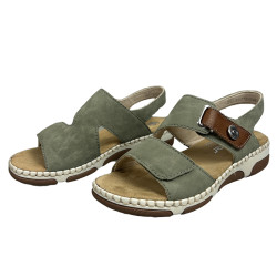 Sandały damskie Rieker 66280 zielone komfort  na rzep lato