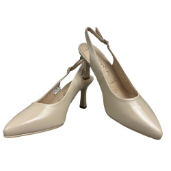 Beżowe czółenka damskie na obcasie ARKA 4301 slingback skóra naturalna