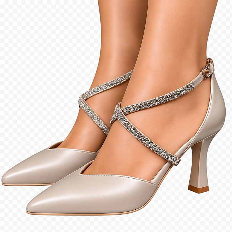 Eleganckie  czółenka z paskami KOTYL 3713 perłowy