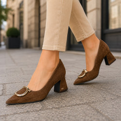 CHEBELLO 5200 – eleganckie czółenka damskie z naturalnej skóry welurowej 7 cm